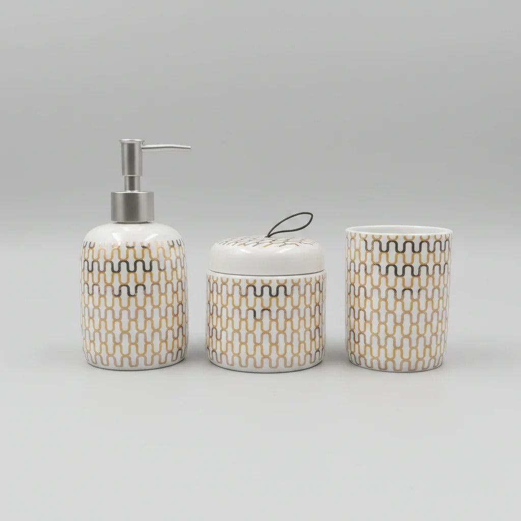 Gold & White Design Reflective Bath Set (3 Pcs)