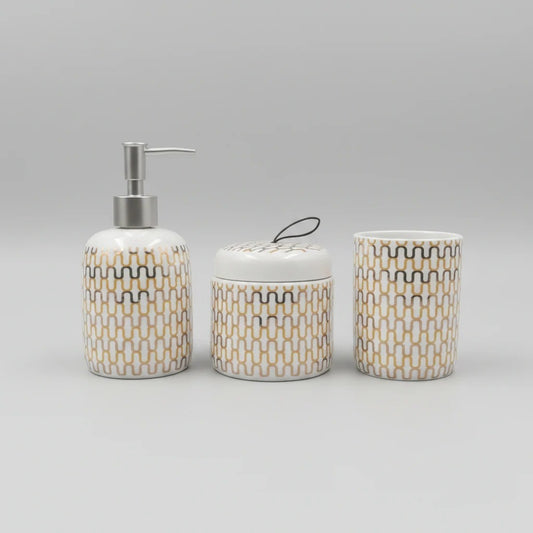 Gold & White Design Reflective Bath Set (3 Pcs)