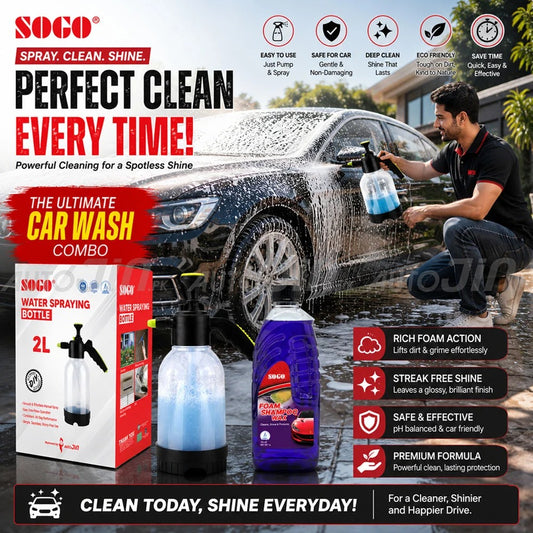 2L Portable Water Spraying Bottle With Sogo Foam & Shampoo Wax 1L