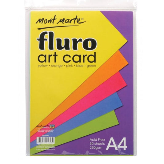 Mont Marte Fluro Art Card Pack 5 Color 230gm 30pcs A4 MSB0069