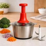Premium 2 Liter Stainless Steel Manual Push Chopper  Assorted Colors